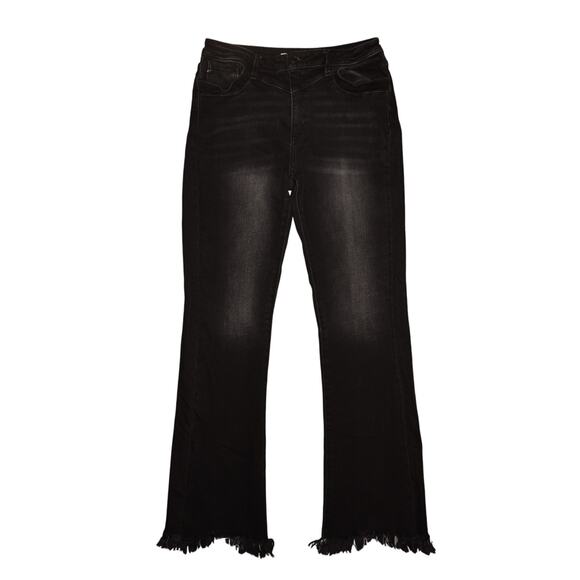 KANCAN $74 High Rise Black Wash Frayed Hem Bootcut Jean Stretch Denim Size 30 - Picture 1 of 4